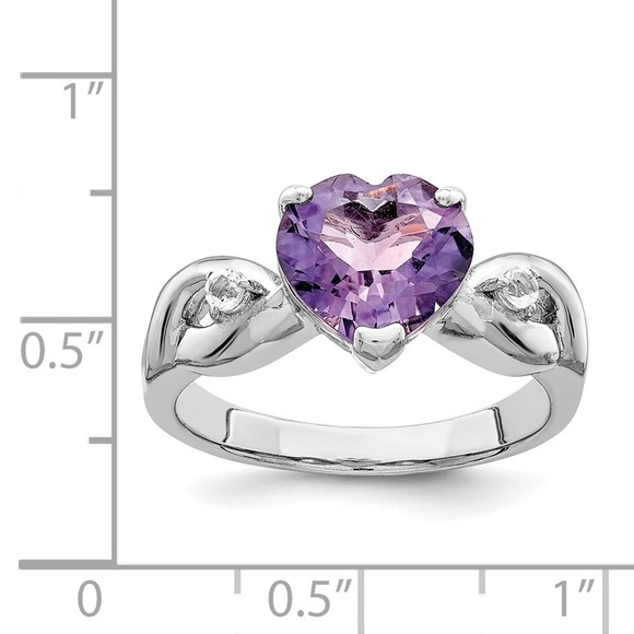 925 Sterling Silver Lavender CZ (Cubic Zirconia) Heart Ring - Picture 3 of 6